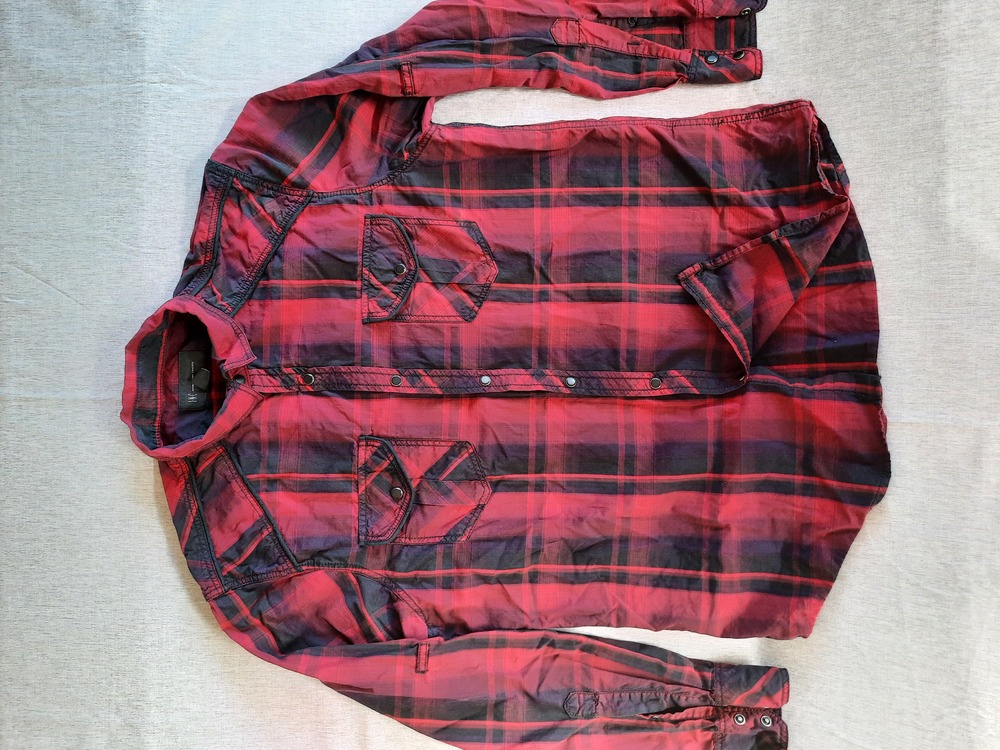 INC International Concepts Men's Large Plaid Westhern Pear Snap Button Shirt L/S